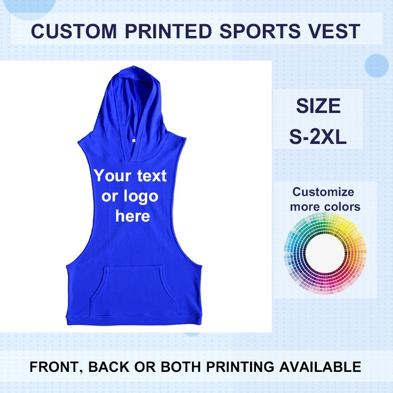 High Quality Custom Gym Workout Tank Tops Hooded Men Fitness Sports Sleeveless Vest Hoodie Shirt