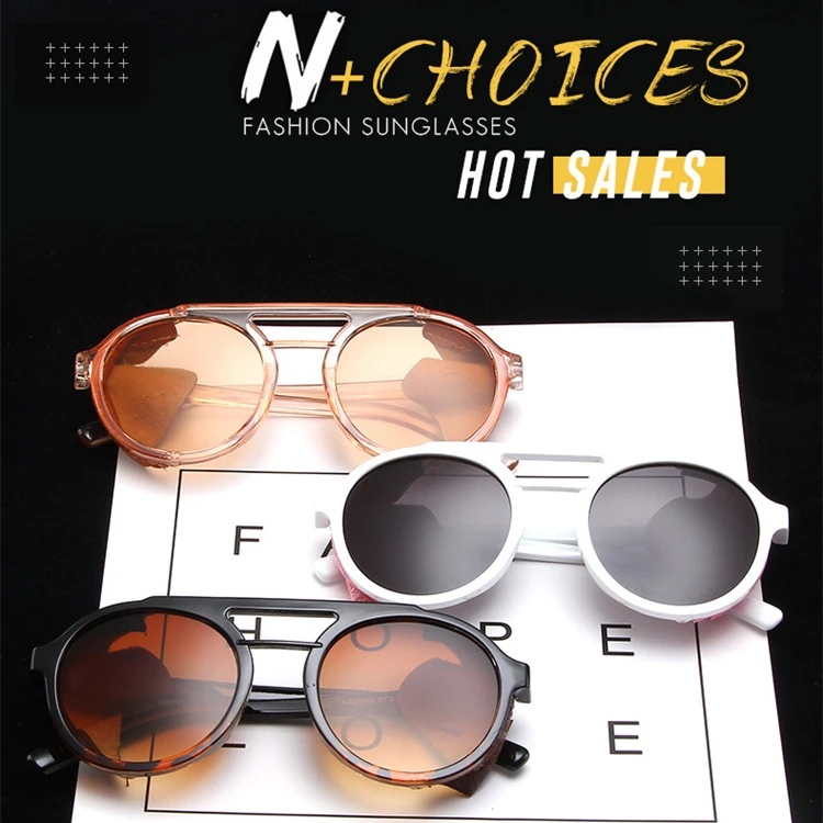 Red Leather Punk Double Bar Round Retro Multicrome Lunettes-soleil