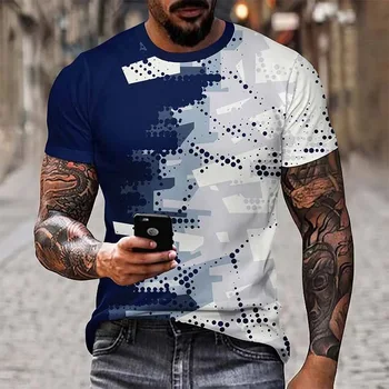 Men's Stylish Casual Short-Sleeved Plus Size T-Shirt High-Definition 3D Printed Street Personality Loose Fit Solid Pattern Blank