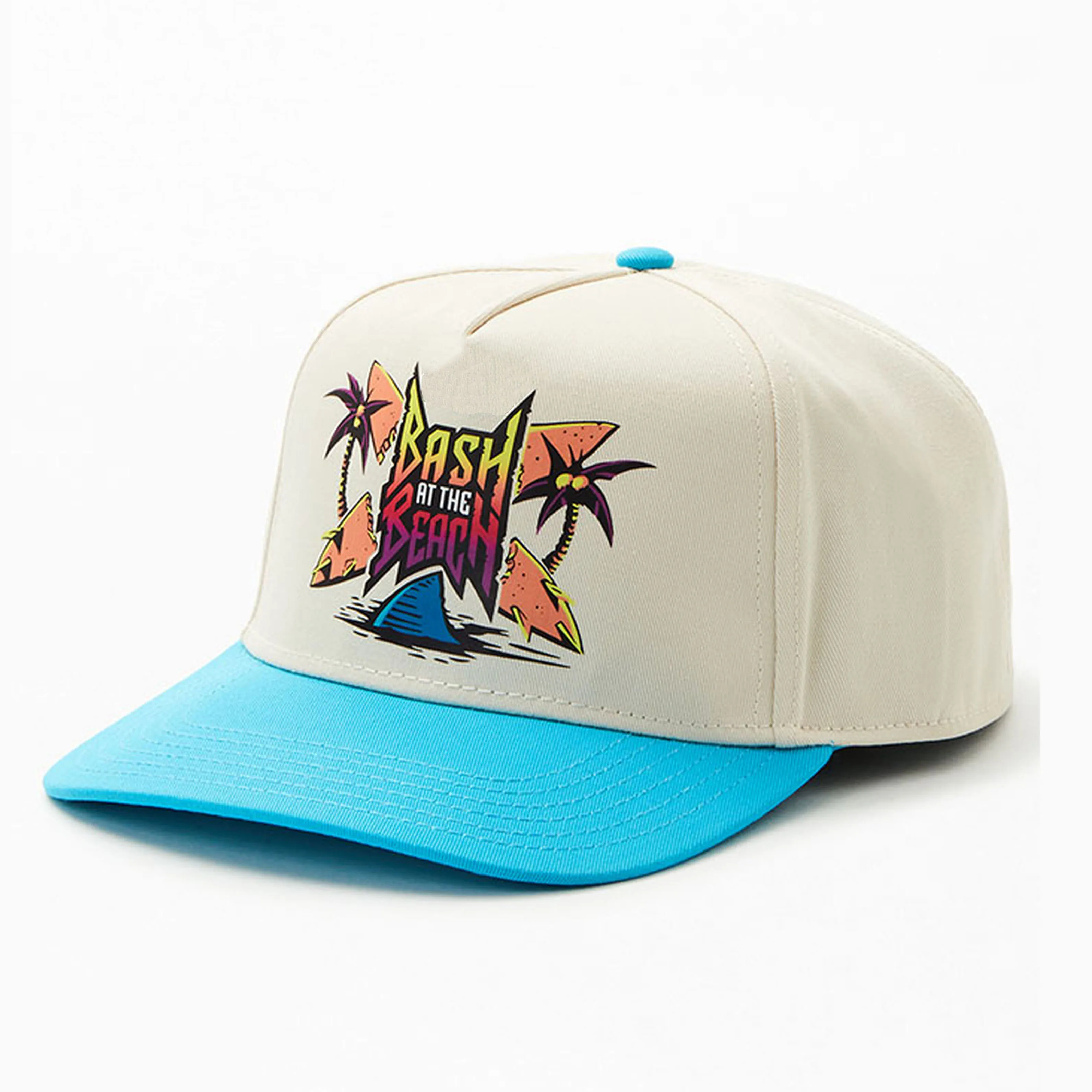 5 Panel Structured Trucker Hat Custom Two Tone Curved Bill Cotton Twill Trucker Cap Snapback Trucker Hat With Heat Transfer logo