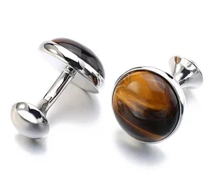 Custom Gold Plated Gemstone Stainless Steel Cufflinks for Men Personalized Enamel Logo Inks for Engagement Wedding or Gift