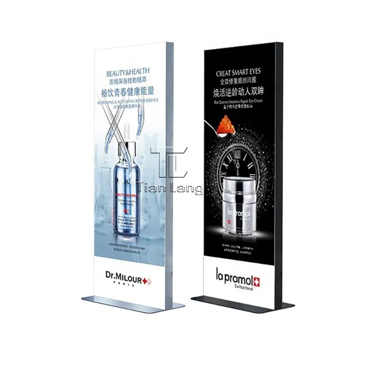 Carteles publicitarios de la puerta de la tienda de teléfonos móviles cajas de luz LED de doble cara con película suave vertical y cartón a ambos lados