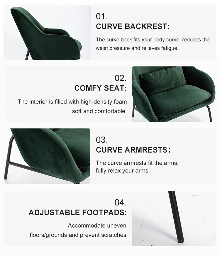 Changde Modern Wingback Accent Chairs Velvet Armchair with Metal Legs for Living Room Bedroom Home Office