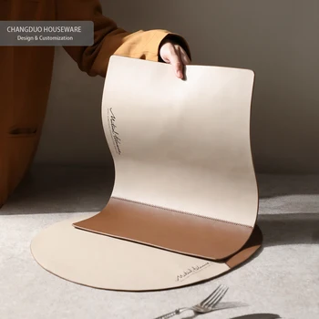 Wholesale Premium PU Brown leather hand sewn leather Dinner Silicone placemat dinner table mat coaster custom logo Gift