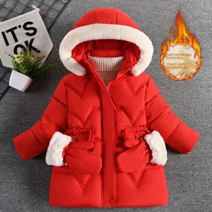 Custom Girls' Children's Long Plus Canvas Zipper Casual Winter Coat 100% Filling Breathable Polyester/Cotton Blend