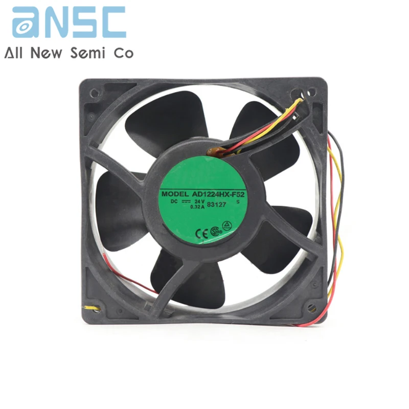 Original Axial flow fan AD1224HX-F52  120*120*38mm 24VDC 0.32A Three-wire alarm metal cabinet cooling fan