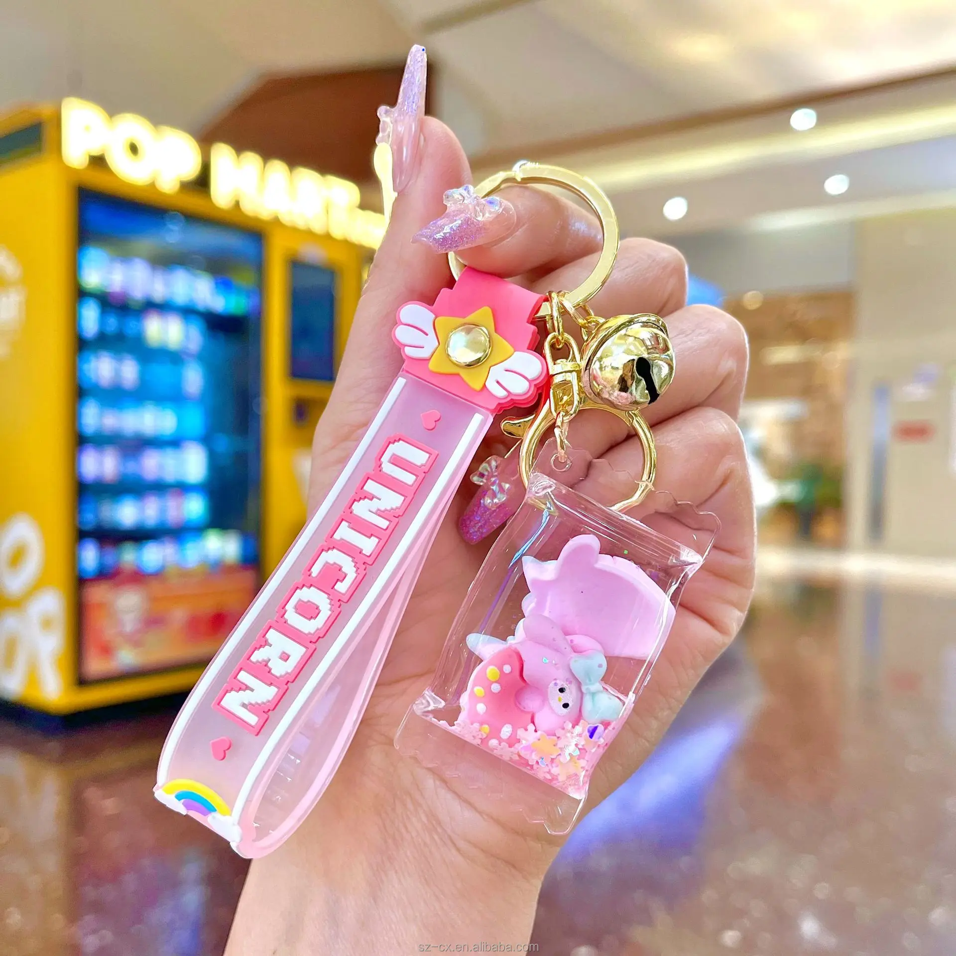 Kawaii Fashion Cute Pink Liquid Filled Cartoon Keychain Oil Floating ...