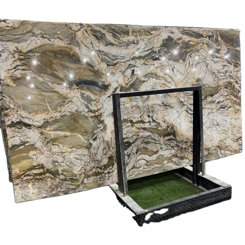 New Polished Golden Silk Quartzite Golden Silk Slabs  Tiles Silk Road Quartzite Cut to Size