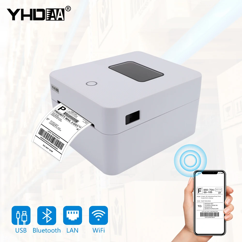 YHDAA Fast Speed Print Auto Stripping Label Printer 110mm Usb Port Desktop Thermal Label Printer for Android Ios Windows