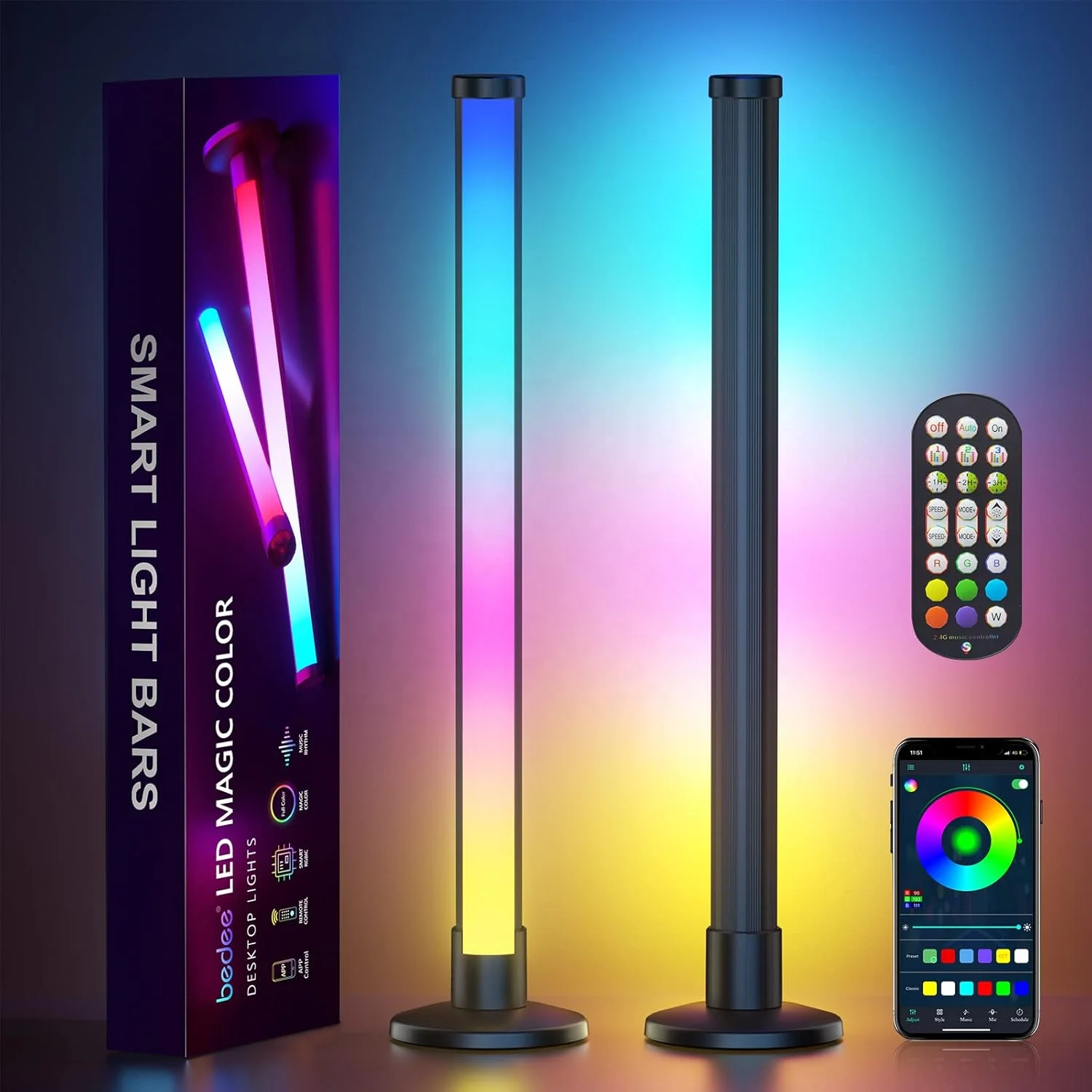 APP Control RGB Ambient Lighting LED Desktop Mood Light with Dynamic Effects and Music Modes Sync for Movies PC TV Room Decor