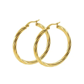 wholesale fashion jewelry twist design hoop  earrings 18K Gold plated stainless steel  earrings hoops for women