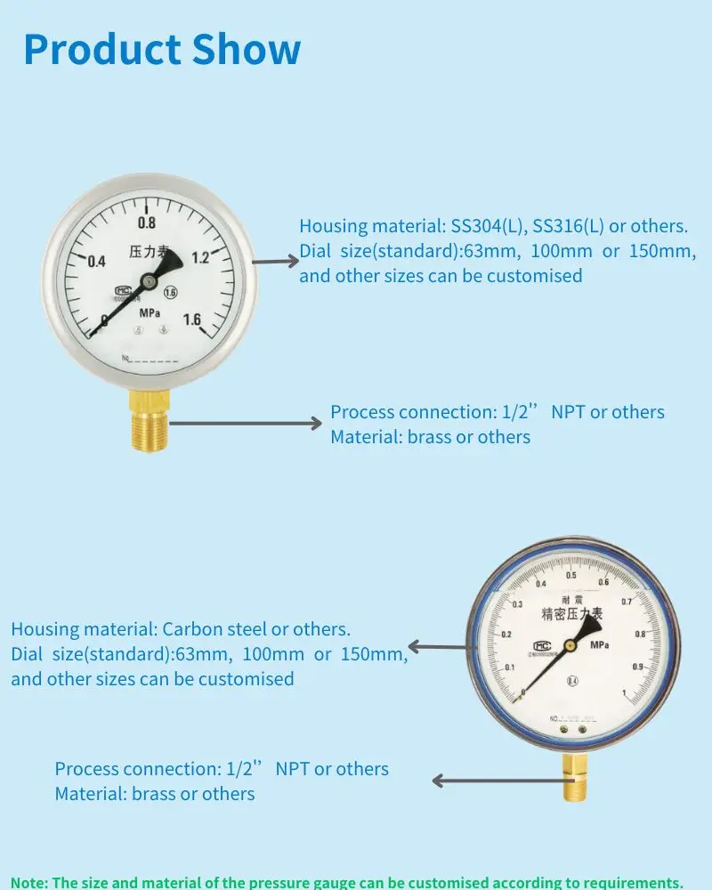 Accurate Steel Bourdon Tube Pressure Gauge For Oil Medium Oem