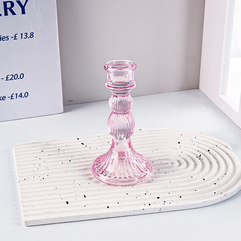 product 2025 newest glass candle holder for candlestick wedding home decoration table suitable for both sides candle holders-7