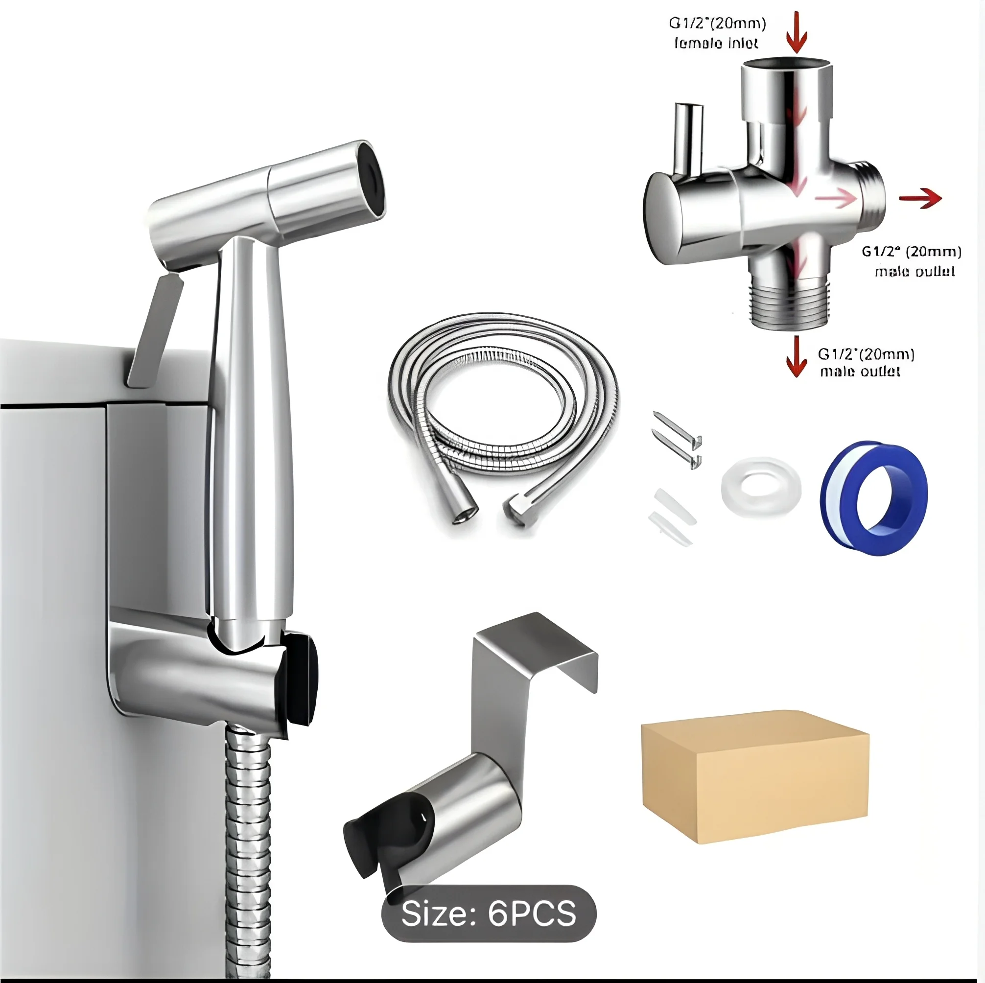 Toilet Companion Bidet Sprayer Set High-Pressure Booster Nozzle Wall-Mounted Modern Simple Electroplated Stainless Steel 5 Year