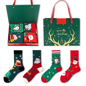 4 Pairs of Socks Gift Box Set Winter Warm Santa Claus Snowman Cartoon Cotton Gift Sock Set