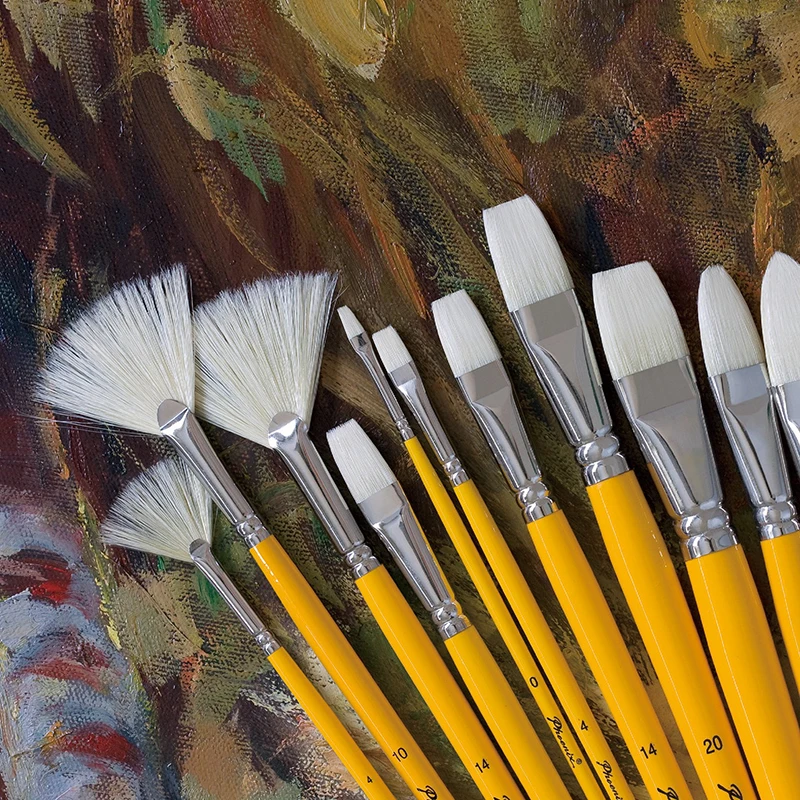 Source Phoenix Multi Size Long Yellow Wooden Handle White Bristle Hair  Acrylic Oil Painting Artist Brush on malibabacom