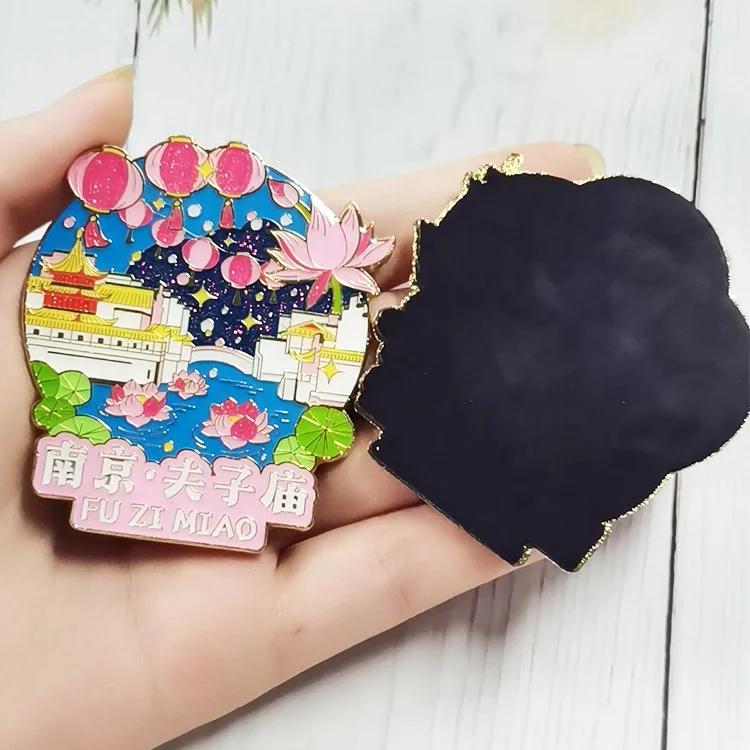 Wholesale Custom logo Key Chain Hard Enamel Gold Metal Magnetic Sticker Pin Fridge Magnet