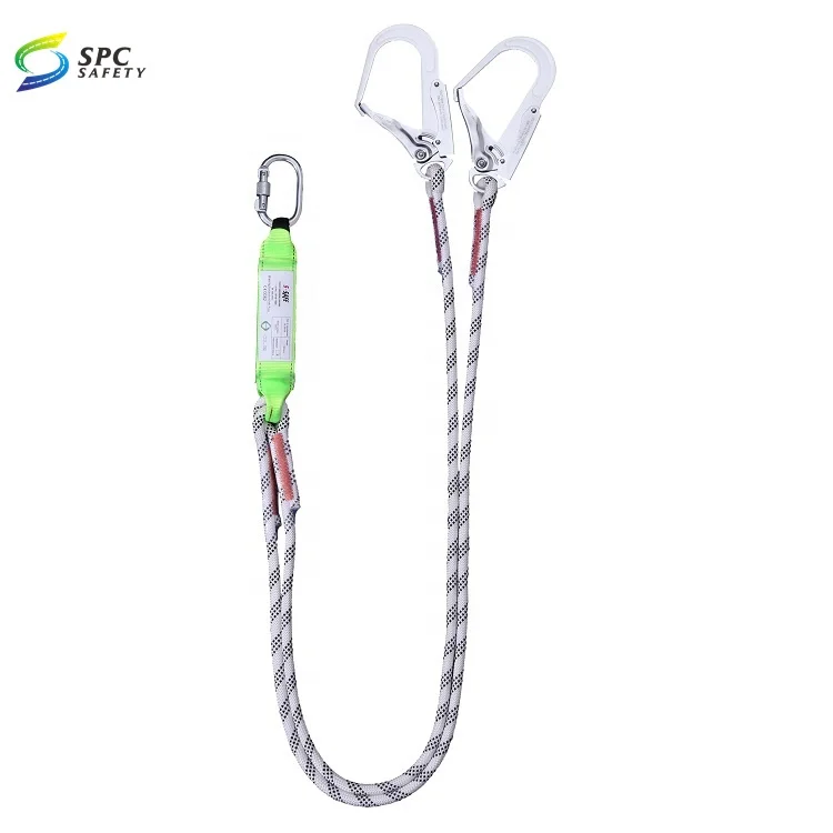High Quality Polyester Fall Protection  Energy Absorbing Safety Harness Rope Lanyard With Big Hook and Carabiner