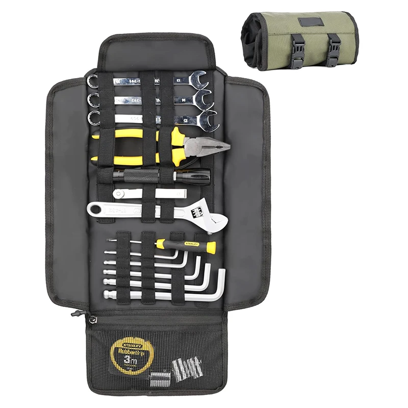 Motorbike Saddle Bag Tool Organizer Roll Up Tool Pouch Motor Handlebar