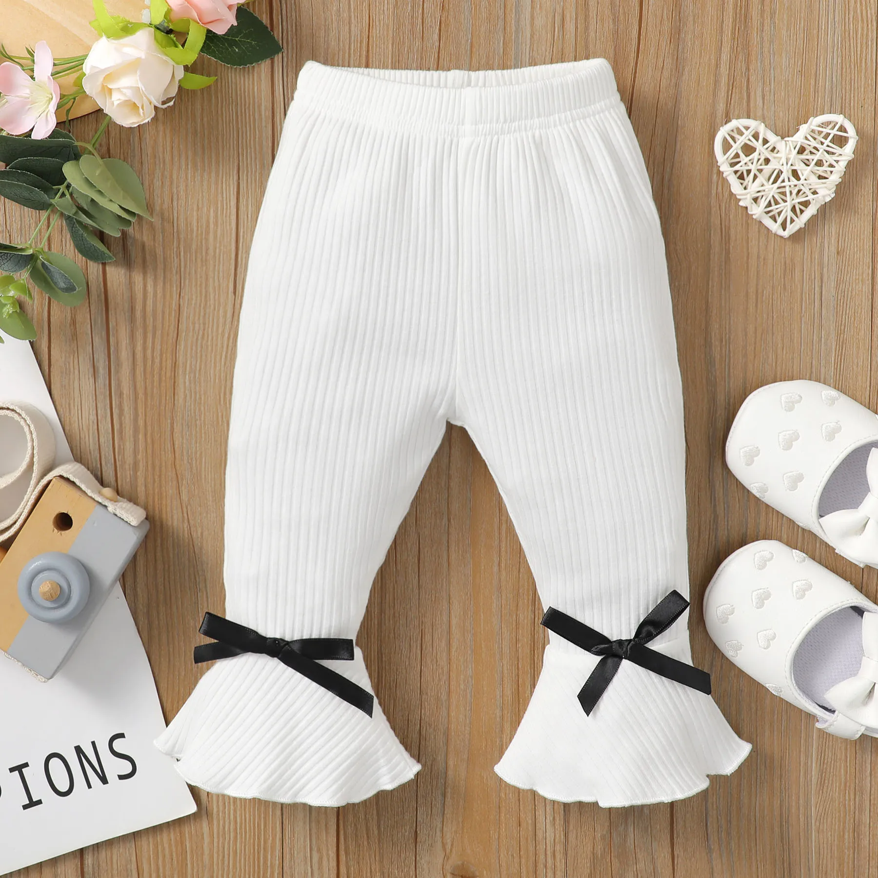 Newborn Baby Trousers Knitted Ribbed Baby Flare Pants Solid Color Baby