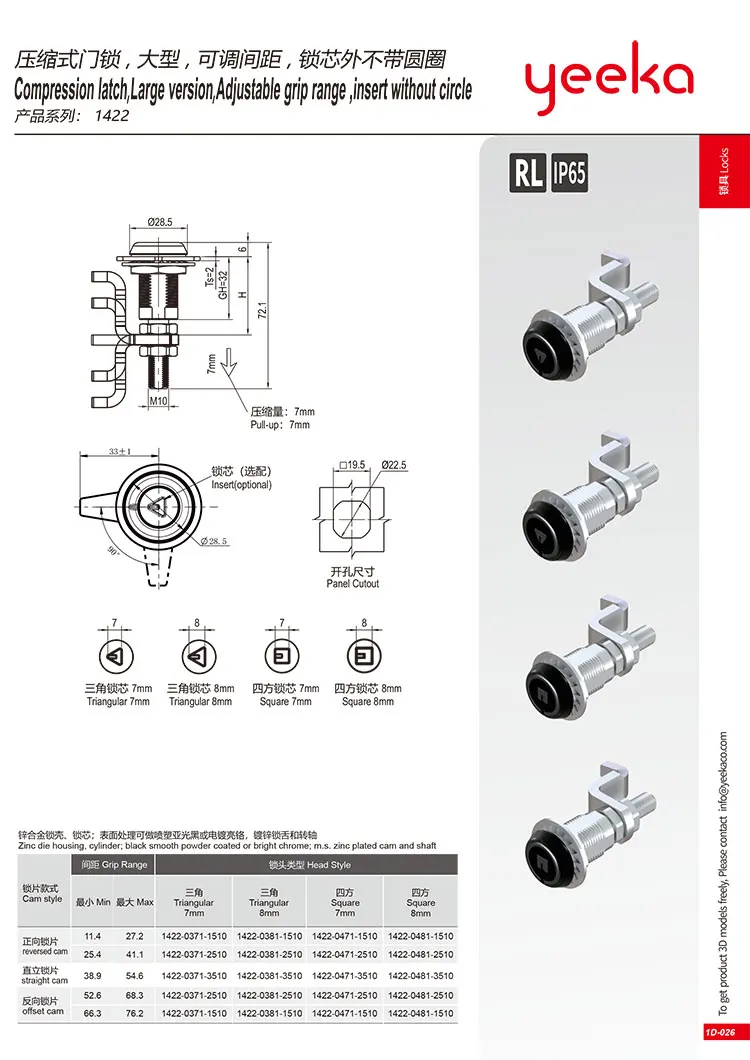 1422 Metal Cabinet Compression Panel Lock - Adjustable Grip