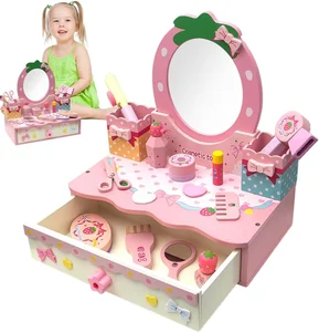 Wooden Dressing Pretend Play Bring Mirror Beauty Salon Hot Selling Table Toy Color Dressing Furniture Toy for Baby