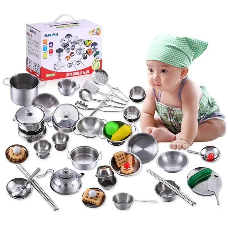 2023 Hot Selling Mini Incl Cooker Cookware Stainless Steel Kitchen Set Toys  Miniature Kitchen Toy Set for Real Cooking Kids Toys