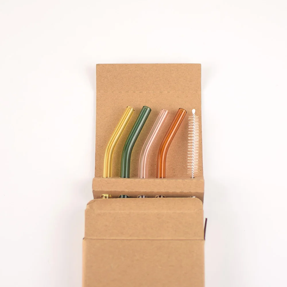 Reusable Glass Straws for Drinking with Straw Packaging Box and Brush