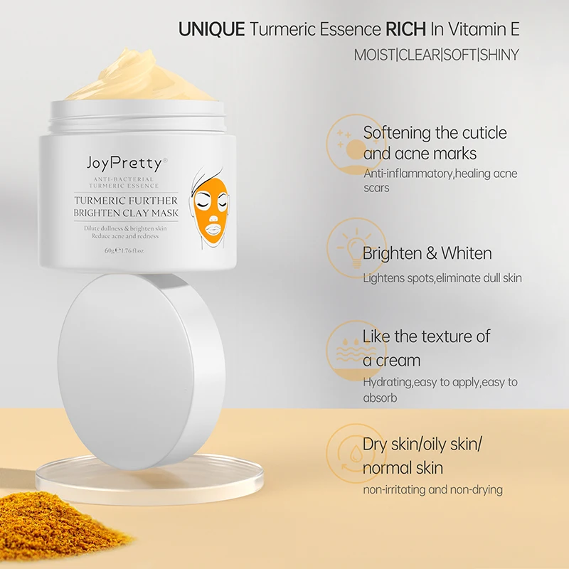 JoyPretty Turmeric Clay Mask Organic Moisturizing Firming Deep Cleansing Whitening Exfoliating Clay Facial Mask