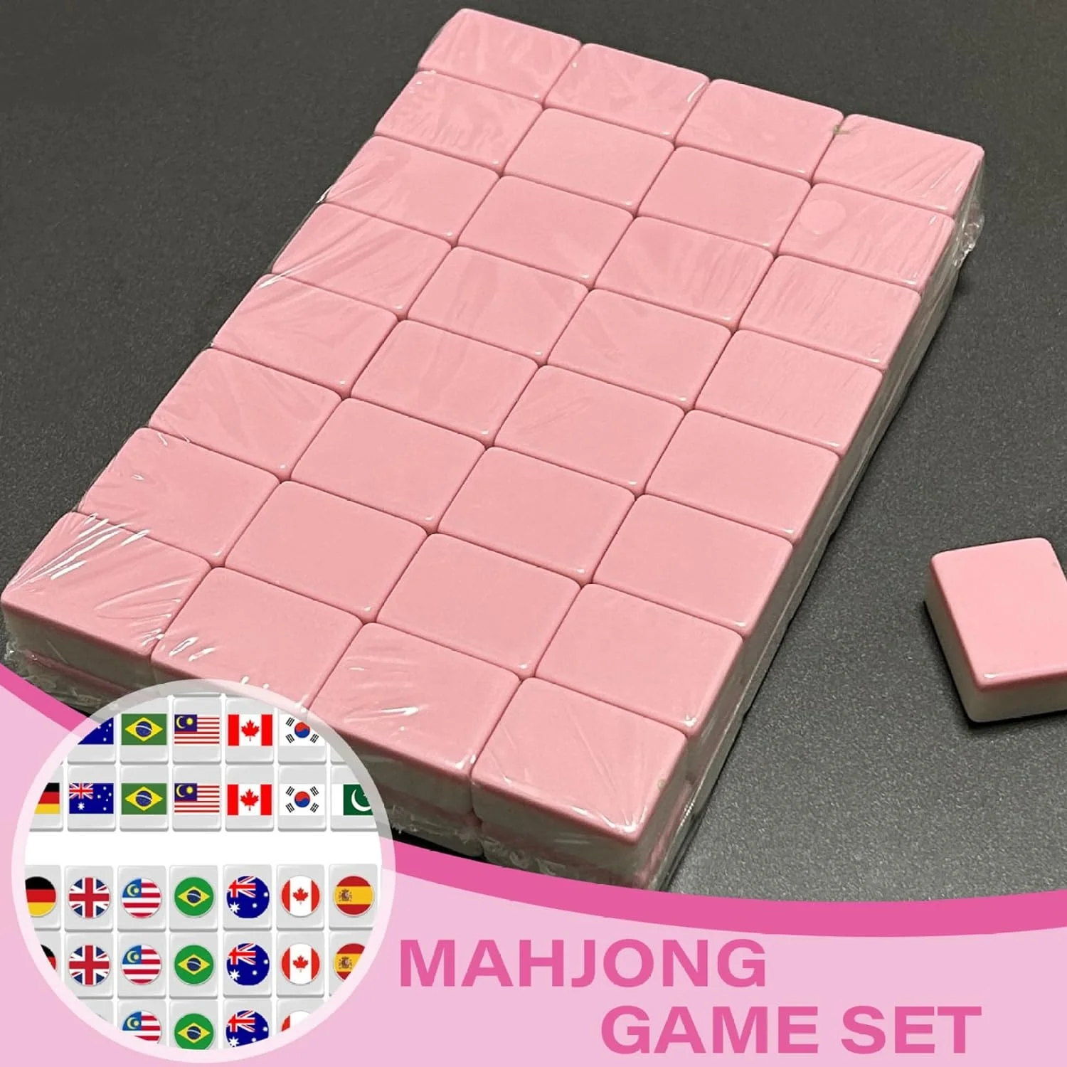 Seaside Escape Game Blocks Mahjong Sets With 65 Tiles 30mm Flag and Tianzhi Pattern  for Spring Picnic Party Gift.
