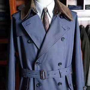 Men's Custom-Made Slim Trench Coat Long Winter Windbreaker Safari Autumn Embroidered Solid Pattern Wholesale Coats Men