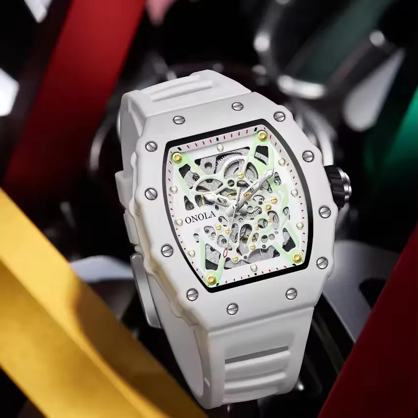 Onola 3829W Luminous Wrist Automatic Movement Mechanical Silicone Strap  Brand Fashion Stainless Steel Case Luxury Watch for Men