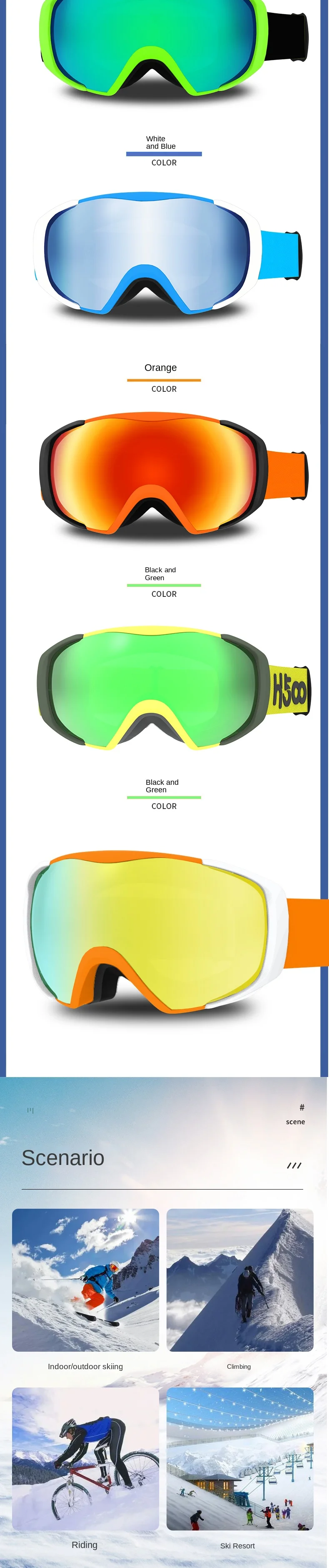 Double-Layer Anti-Fog Rimless Ski Goggles with Large Spherical Lens for Outdoor Use