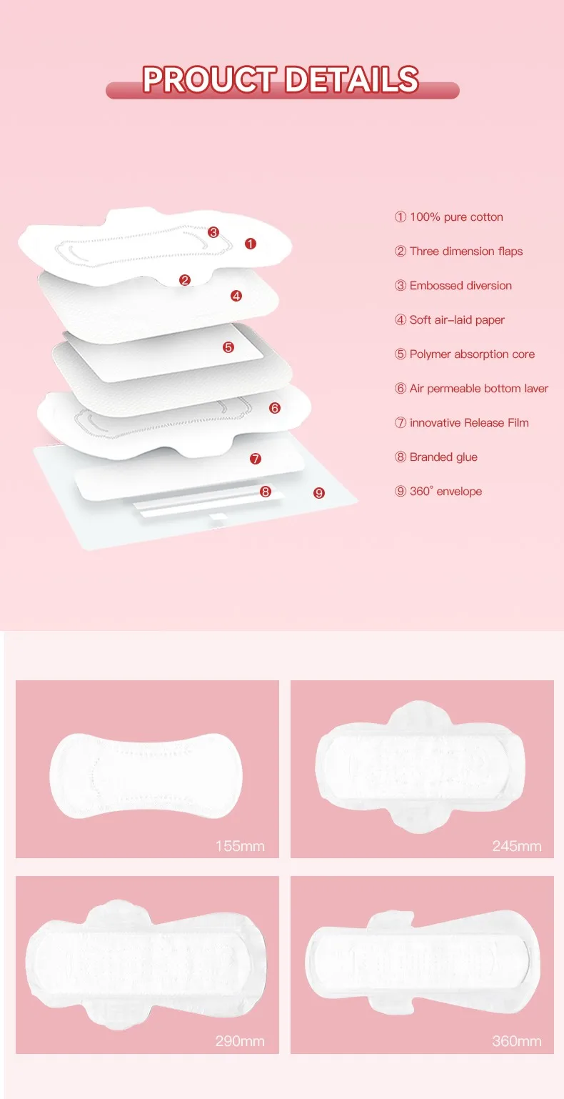 High Quality Cheap Women Fast Absorption Pure Cotton Series Anion Sanitary Napkin Pads factory