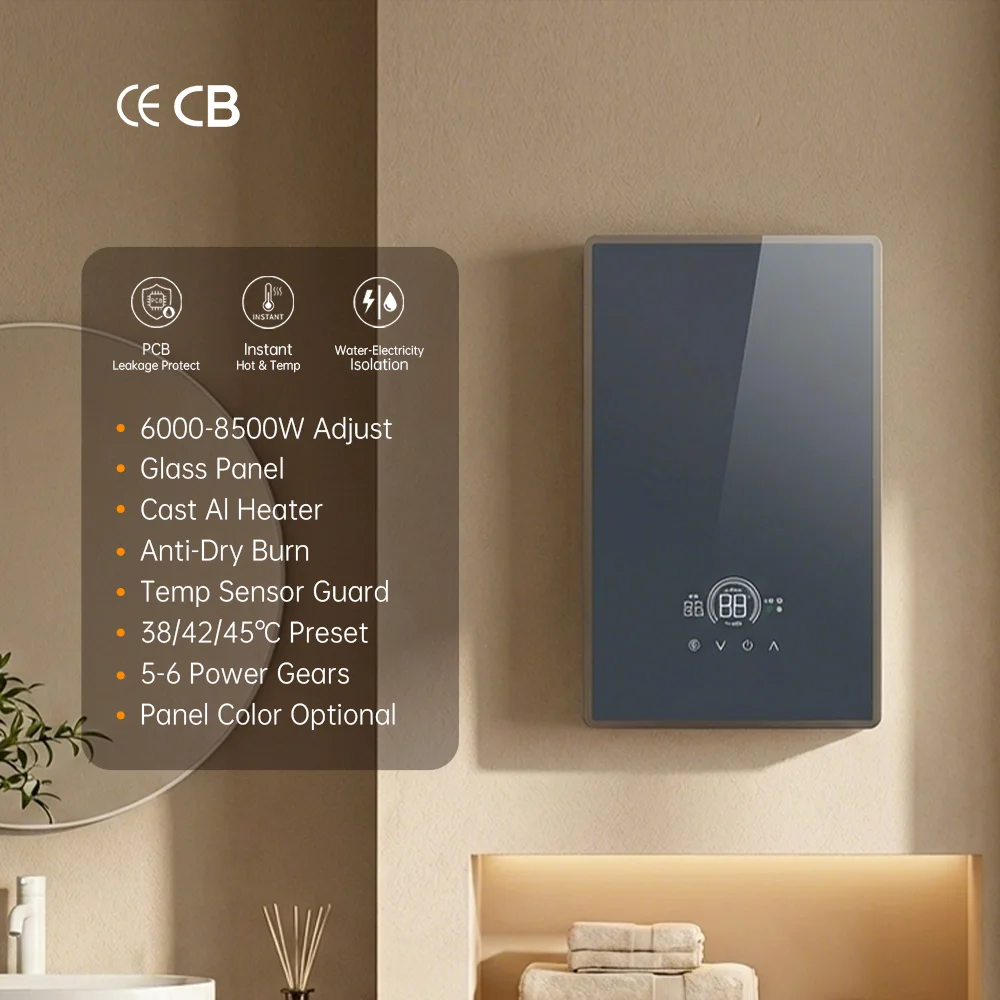 7 kW Aqua Calefaciens Electricus Instantaneus cum Schermo Tactili Intelligente et Regulatio Potentiae Multivelocitatis pro Balneo et Cucina