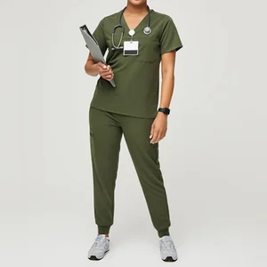 Factory Wholesale Stretchy Uniform Scrubs Beauty Uniform Scrub Suits Custom Long Sleeve Custom Logo Woven Hospital for Women