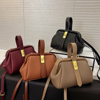 New Fashion Vintage Trend Clip Women Hand Bag Ladies Messenger Bags PU Leather Shoulder Handbag