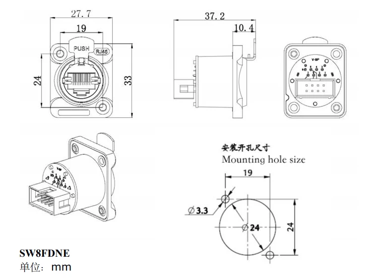 Audio Ethercon Connector Cat5e Cat RJ45 Receptacles Black Female Socket Chassis Network Plug Cat5e Rj45 Connector