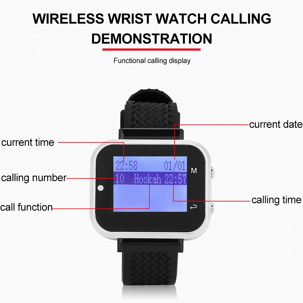 Wrist Watch Receiver Waiter Wireless Wrist Watch Pager Call System Restaurant Pager