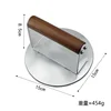 Round hamburger press with wooden handle