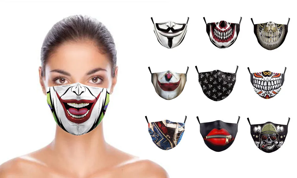 Custom Digital Printing 3d Funny Halloween Mask Anti Dust Adult Cotton Mask Can Be Inserted Filter Face Mask