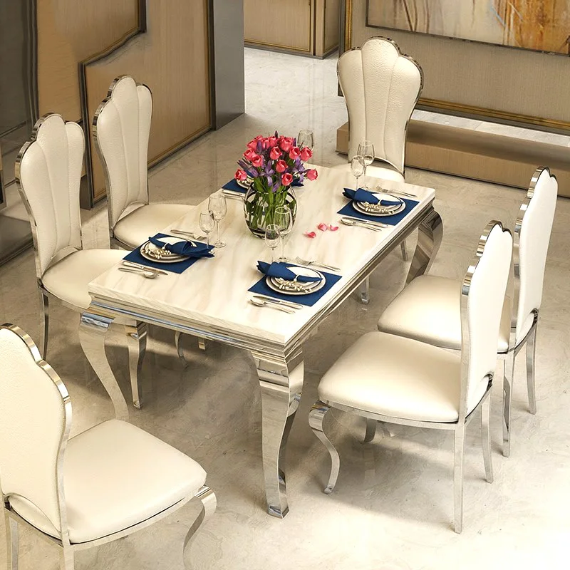 Marble and Granite Dining Table Set Dining Room Furniture Luxury Modern for 6
