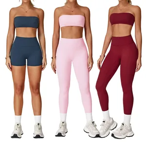 Custom Logo GYM Sport Wear Fitness Workout Women Tube Top Vest With Yoga Pants Set Yoga Legging for Women Girls