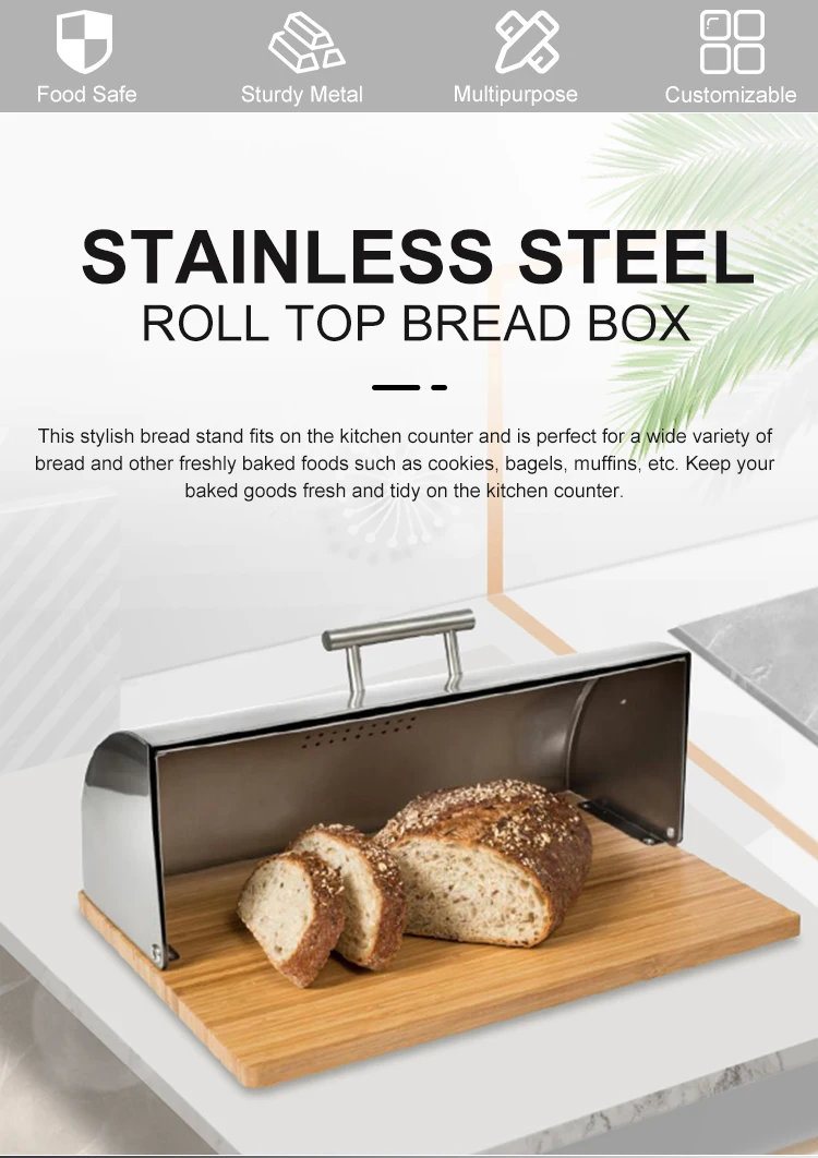 Custom Large Capacity Metal Bamboo Bread Box Storage Container Boxes