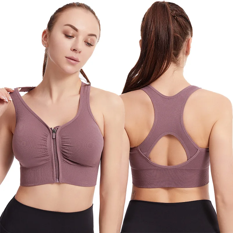 Shockproof Gathered Large Size Running Yoga Fitness Sports Bra Hollow Out Beauty Back Front Zipper Sports Underwear Women