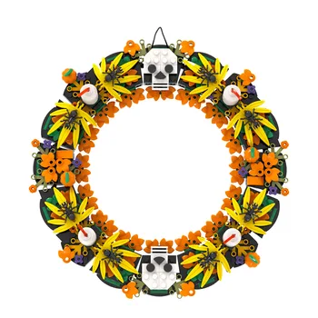 2024New Halloween Skull Pumpkin Wreath Cartoon Building Blocks Collectible Bricks Festivals Gift Plastics Pendant Toys