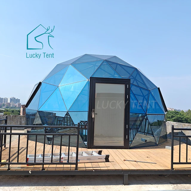 Glass Dome House Prefab Hotel Glamping Tent Cabin Tempered Glass Dome Tent With Bathroom