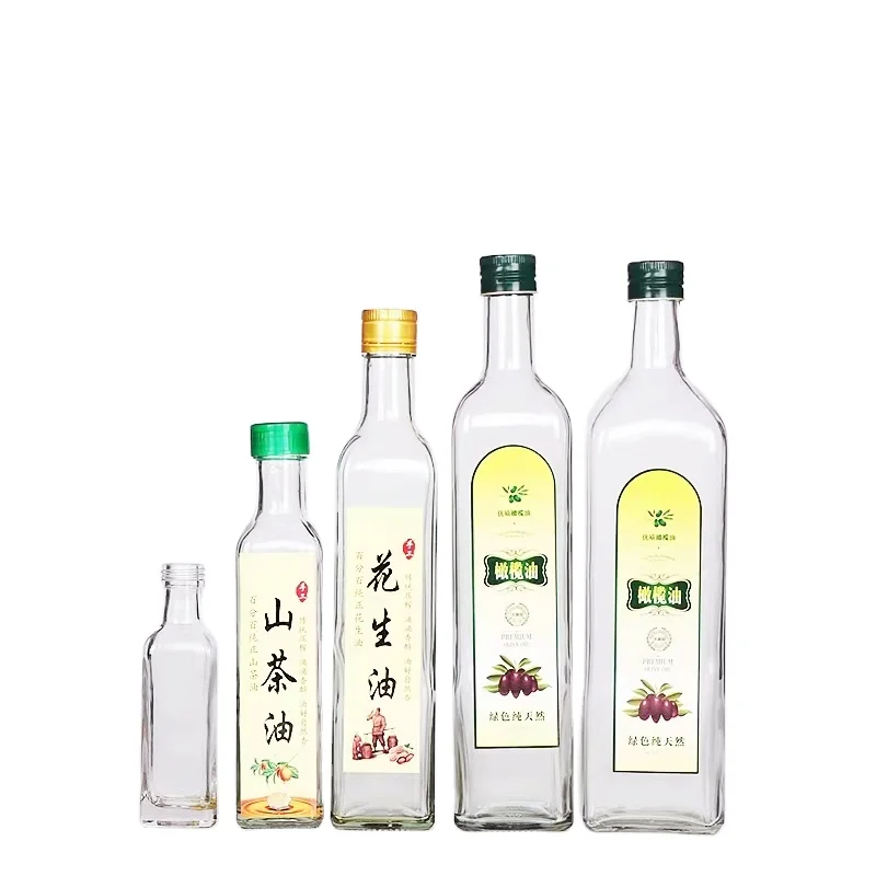 Clear Amber Green 100ml 250ml 500ml 750ml 1000ml Empty Square Round Marasca Glass Olive Oil Bottle With Cap