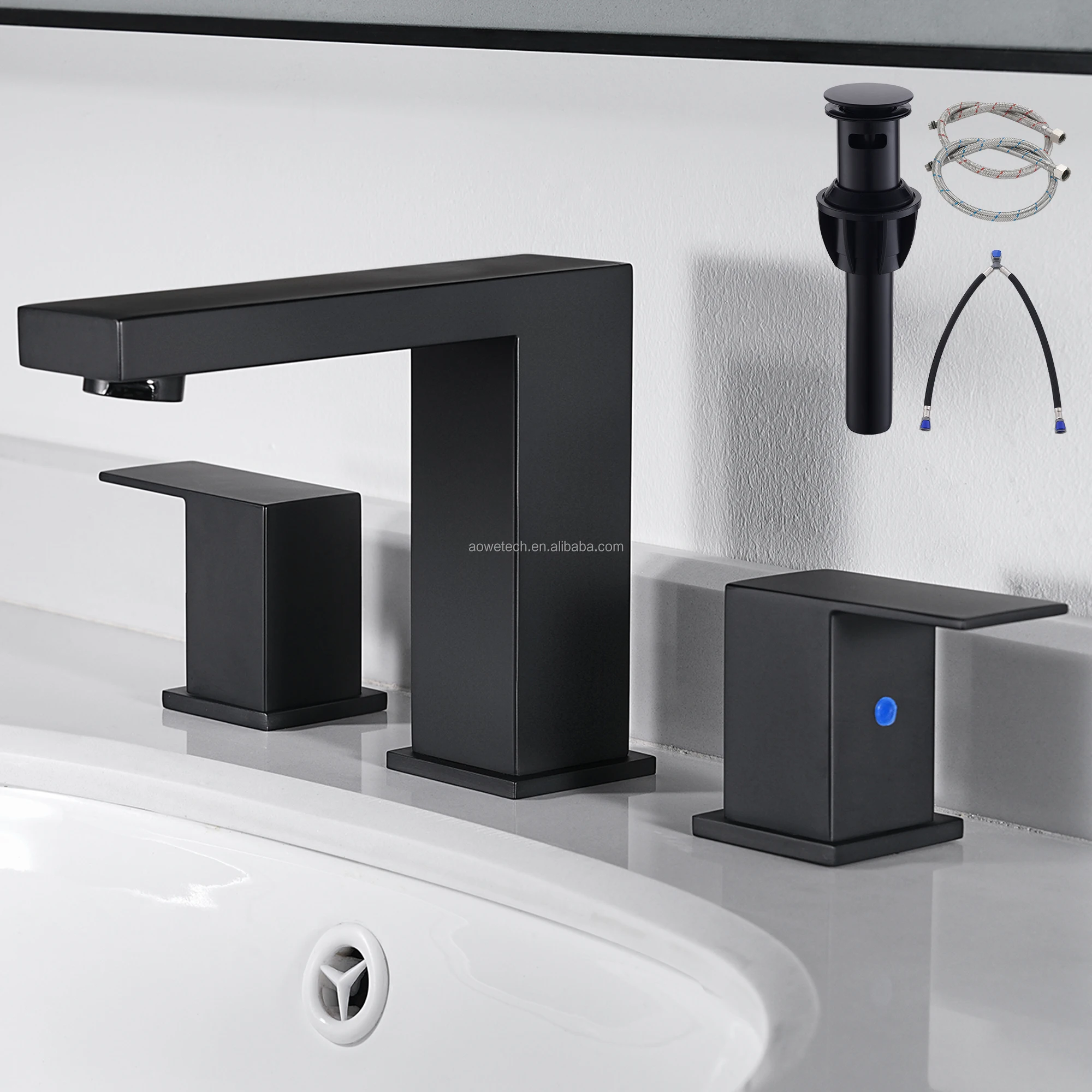 Modern 3-Hole Single Handle Widespread 8 Stainless Steel Deck Mounted Hall Bathroom Faucet Touchless Sensor Ceramic Valve Core
