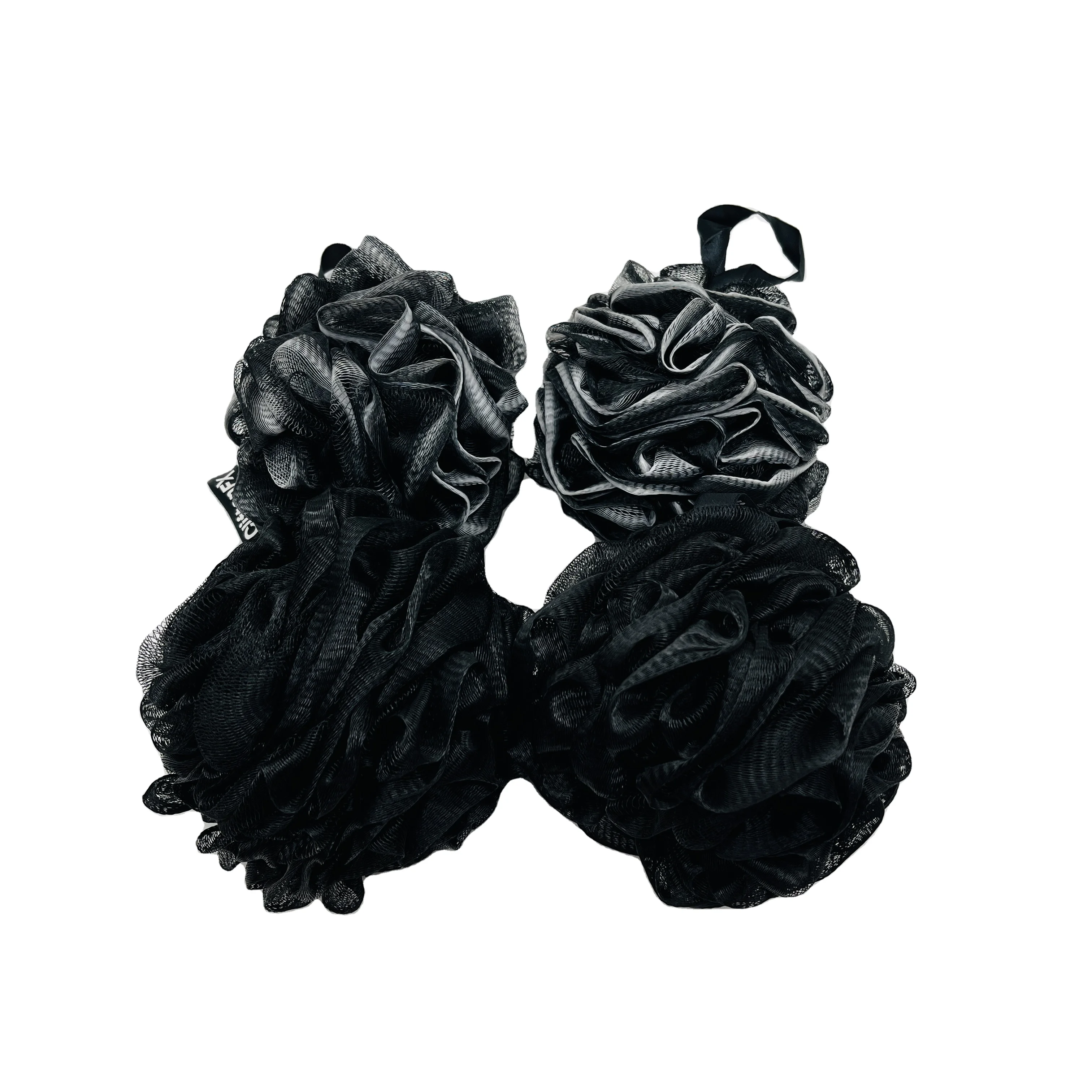 Topboutique Bath Sponge Shower Loofahs Balls 60g/PCS Extra Large Mesh Pouf Easy Foaming Body Scrubber Exfoliator Big Full Lather Cleanse Black 2 Pack